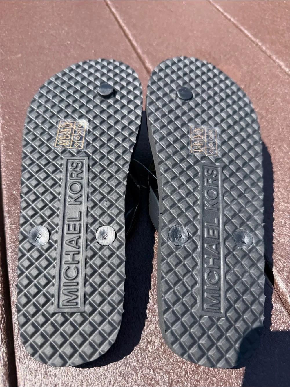 Michael Kors Black and Gray Logo Jelly Flip Flops